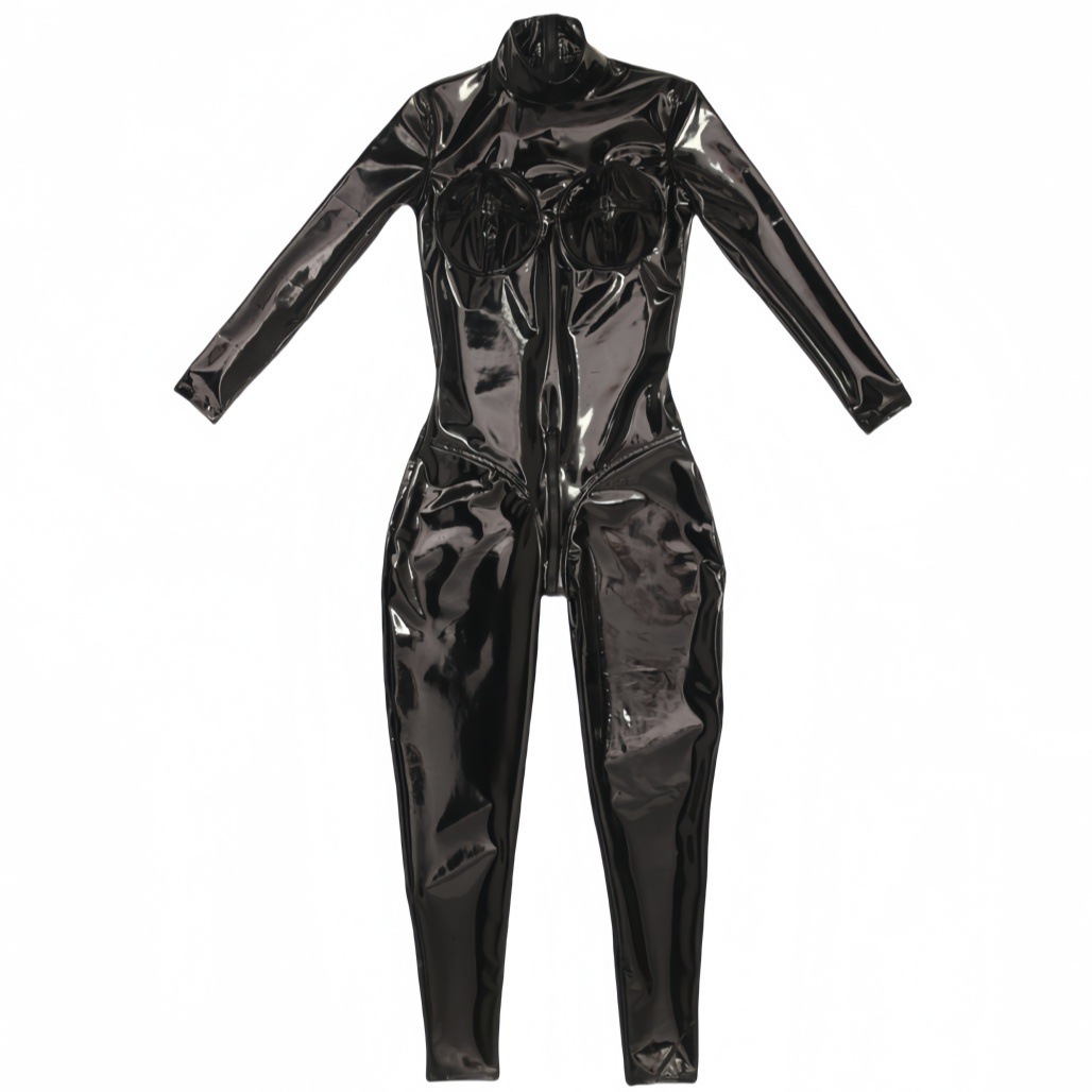 여성 섹시 블랙 광택 PU 가죽 바디스타킹 지퍼 오픈  - Anime Cosplay Bodysuit 리뷰 및 가격